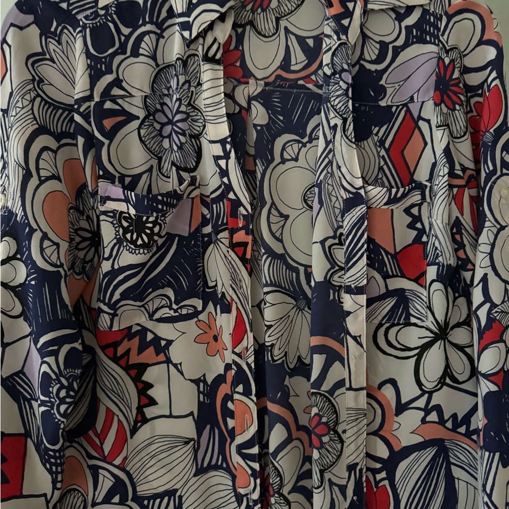 Express Floral Button-Down Shirt in Navy, White, Coral, and Lavender